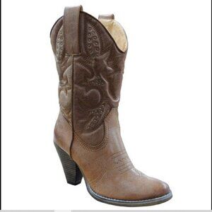 Very volatile tan high heeled cowgirl boots